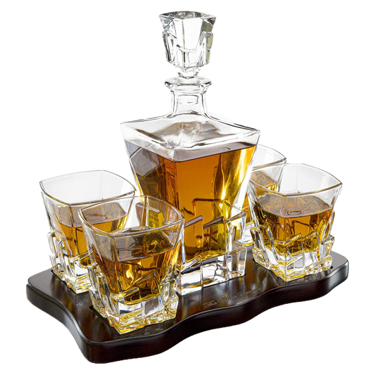 Crystal Wine and Whiskey Iceberg Mountain Glacier Decanter with 4 Glasses