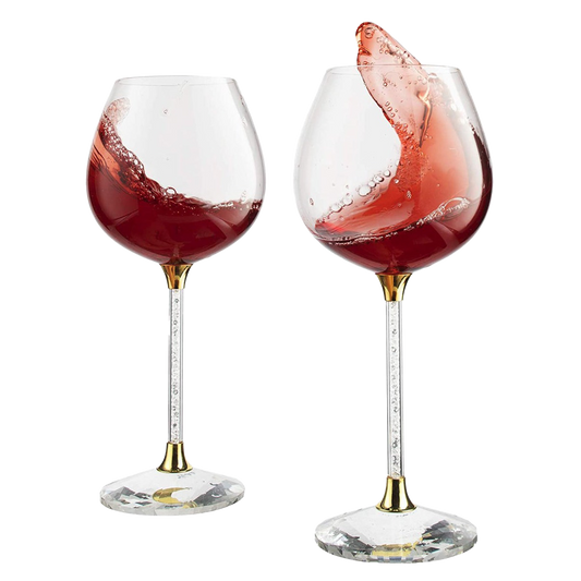 Crystal Wine Glasses Diamond Filled Stem, Large 18 Ounces