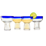 Mexican Hand Blown Blue Rim Margarita Glasses - Set of 4