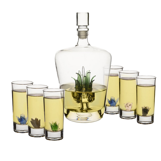 Tequila Decanter Set With Agave Decanter and 6 Agave Shot Glasses