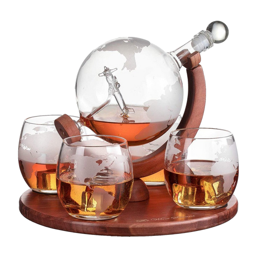 Etched World Decanter Whiskey Globe