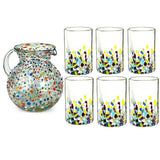 Hand Blown Mexican Drinking Glasses and Pitcher – Set of 6 (Confetti)