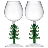 Crystal Green Christmas Tree Wine Glasses - Set of 2, 10oz