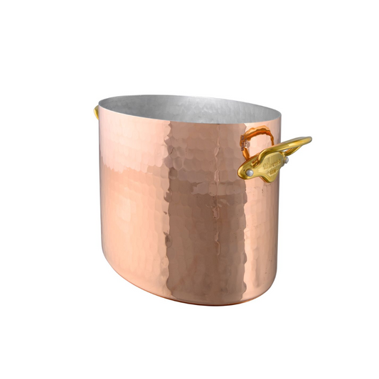 Mauviel M'30 Oval Hammered Copper Champagne Bucket With Brass Handles, 10.2-In