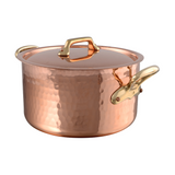 Mauviel M'Tradition Hammered Copper & Tin Inside Stewpan With Lid, Brass Handles