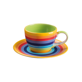 Handpainted Rainbow Stripe Coffee Cup & Saucer