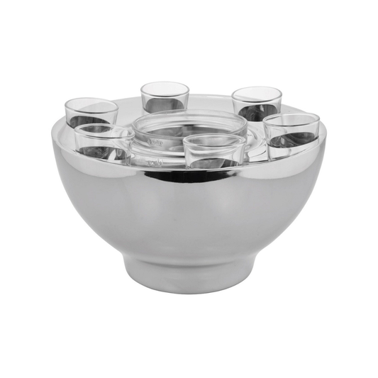 Vodka Bowl with Shot Glasses Stainless Steel Set 6 Pc