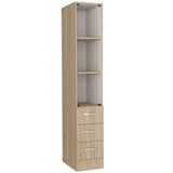 Tuhome Vanguard Linen Cabinet with Three Open Shelves, Four Spacious Drawers, Glass-Door Enclosed Storage, Modern Bathroom Organizer for Towels, Toiletries, Linens, and Everyday Essentials