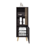 TUHOME Vance 47" High One-Door Storage Cabinet with Two Open Shelves, Modern Vertical Organizer for Living Room, Dining Room, Office, Bedroom, Compact Freestanding Cabinet with Wooden Legs