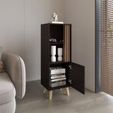 TUHOME Vance 47" High One-Door Storage Cabinet with Two Open Shelves, Modern Vertical Organizer for Living Room, Dining Room, Office, Bedroom, Compact Freestanding Cabinet with Wooden Legs