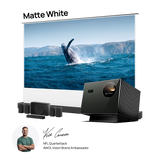 Long-Throw Projector Valerion Pro2 + AWOL Floor Rising Matte White Screen + Valerion ThunderBeat 5.1.2 Bundle