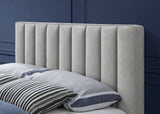Vance Mid-Century Modern Bed with Elegant Textured Upholstery and Stylish Walnut Wood Finish