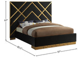 Vector Contemporary Bed with Polished Gold Metal Design and Plush Velvet Upholstery for Modern Elegance