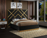 Vector Contemporary Bed with Polished Gold Metal Design and Plush Velvet Upholstery for Modern Elegance