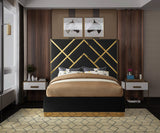 Vector Contemporary Bed with Polished Gold Metal Design and Plush Velvet Upholstery for Modern Elegance