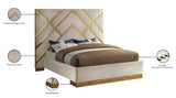 Vector Contemporary Bed with Polished Gold Metal Design and Plush Velvet Upholstery for Modern Elegance