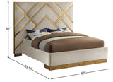 Vector Contemporary Bed with Polished Gold Metal Design and Plush Velvet Upholstery for Modern Elegance