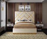 Vector Contemporary Bed with Polished Gold Metal Design and Plush Velvet Upholstery for Modern Elegance