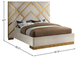 Vector Contemporary Bed with Polished Gold Metal Design and Plush Velvet Upholstery for Modern Elegance