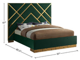 Vector Contemporary Bed with Polished Gold Metal Design and Plush Velvet Upholstery for Modern Elegance