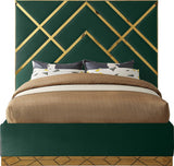 Vector Contemporary Bed with Polished Gold Metal Design and Plush Velvet Upholstery for Modern Elegance
