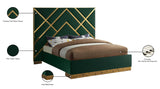 Vector Contemporary Bed with Polished Gold Metal Design and Plush Velvet Upholstery for Modern Elegance