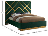 Vector Contemporary Bed with Polished Gold Metal Design and Plush Velvet Upholstery for Modern Elegance