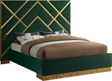 Vector Contemporary Bed with Polished Gold Metal Design and Plush Velvet Upholstery for Modern Elegance