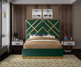 Vector Contemporary Bed with Polished Gold Metal Design and Plush Velvet Upholstery for Modern Elegance