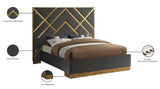 Vector Contemporary Bed with Polished Gold Metal Design and Plush Velvet Upholstery for Modern Elegance