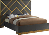 Vector Contemporary Bed with Polished Gold Metal Design and Plush Velvet Upholstery for Modern Elegance