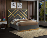 Vector Contemporary Bed with Polished Gold Metal Design and Plush Velvet Upholstery for Modern Elegance