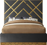 Vector Contemporary Bed with Polished Gold Metal Design and Plush Velvet Upholstery for Modern Elegance