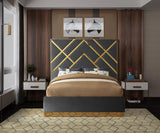 Vector Contemporary Bed with Polished Gold Metal Design and Plush Velvet Upholstery for Modern Elegance
