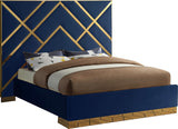 Vector Contemporary Bed with Polished Gold Metal Design and Plush Velvet Upholstery for Modern Elegance