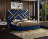 Vector Contemporary Bed with Polished Gold Metal Design and Plush Velvet Upholstery for Modern Elegance