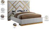 Vector Contemporary Velvet Bed with Polished Gold Metal Design - Luxe Supportive Platform Style