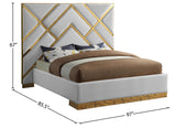 Vector Contemporary Velvet Bed with Polished Gold Metal Design - Luxe Supportive Platform Style