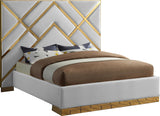 Vector Contemporary Velvet Bed with Polished Gold Metal Design - Luxe Supportive Platform Style