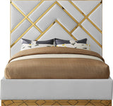 Vector Contemporary Velvet Bed with Polished Gold Metal Design - Luxe Supportive Platform Style