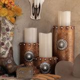 Faux Hammered Copper with Concho 3PC Candle Holder Set, 2 MOQ