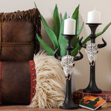 Carved Skull Tapered Pillar Candle Holder, 2 MOQ