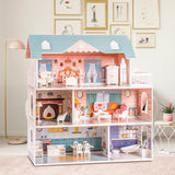 ROBUD Wooden Dollhouse for Kids Girls with Furniture