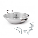Mauviel M'COOK 5-Ply Wok With Rack, Two Cast Stainless Steel Handles, 12.6-In
