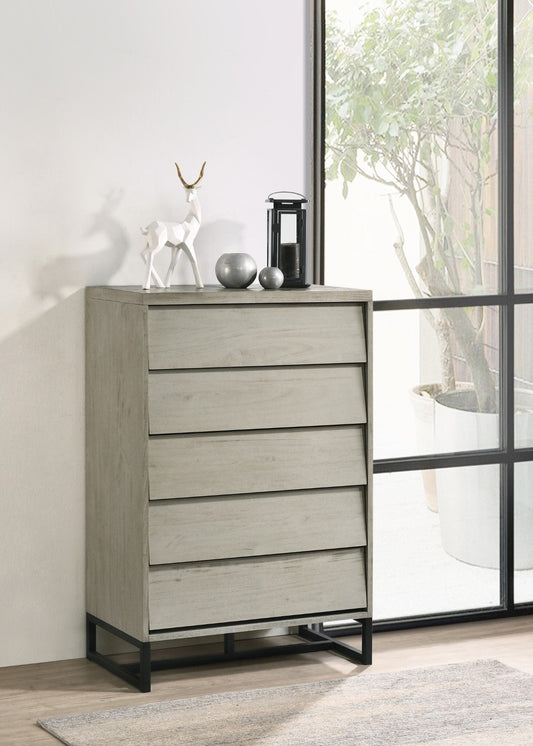 Weston Industrial Mid Century Chest of Drawers - Grey Stone Finish with Matte Black Base Charm