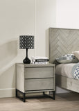 Weston Industrial Mid Century Nightstand with Grey Stone Wood Finish & Matte Black Base Charm