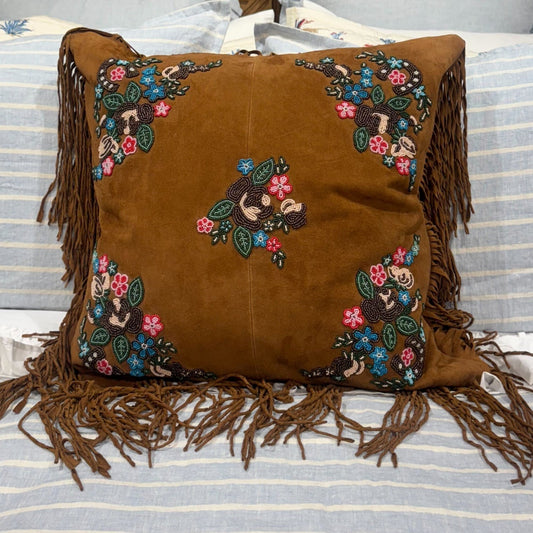 Wildflower Ridge Beaded Suede Pillow with Twisted Fringe