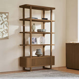 Modern Fluted Wood Bookshelf with Cabinet Storage
