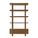 Modern Fluted Wood Bookshelf with Cabinet Storage