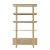 Modern Fluted Wood Bookshelf with Cabinet Storage